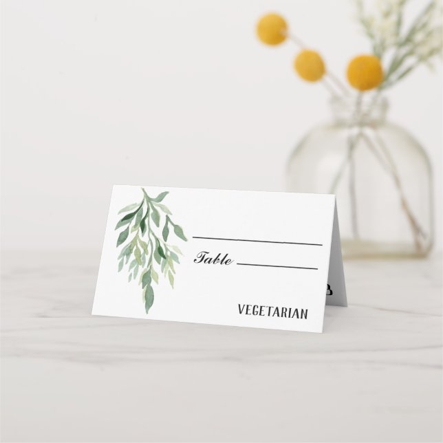Tarjeta De Asiento Caligrafía Eucalyptus Boda Elección de Comida (Anverso)