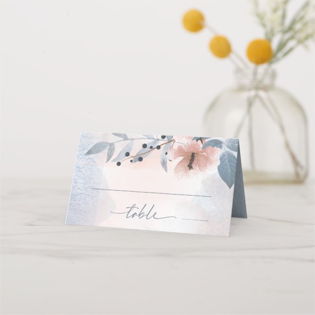 Tarjeta De Asiento Caligrafía Monograma Floral Dusty Blue ID771 (Anverso)