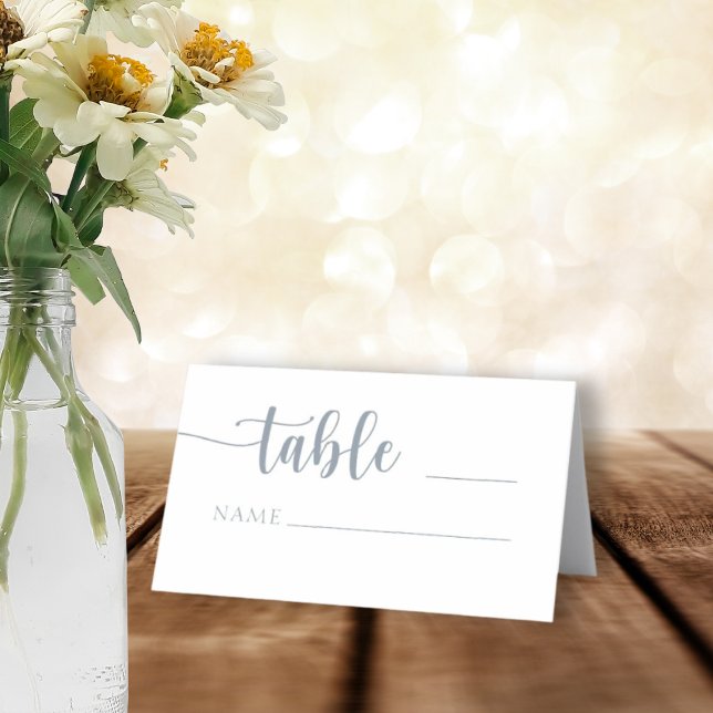 Tarjeta De Asiento Caligrafía simple Boda azul turbio (Subido por el creador)