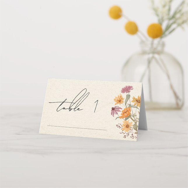 Tarjeta De Asiento Call Wildflower Garden Botanical Boda Table No. (Anverso)