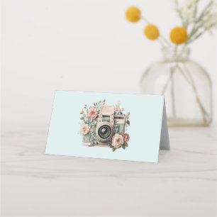 Tarjeta De Asiento Cámara con Flores Retro Pastel