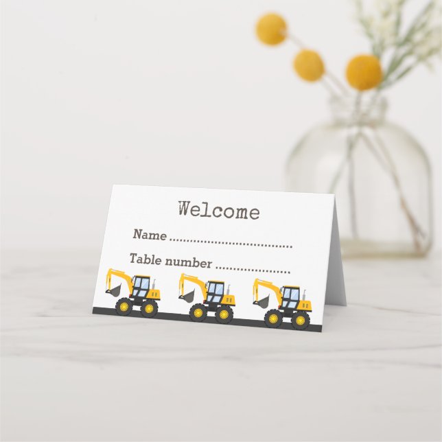 Tarjeta De Asiento Camión de Construcción Cumpleaños | Decoración Per (Anverso)