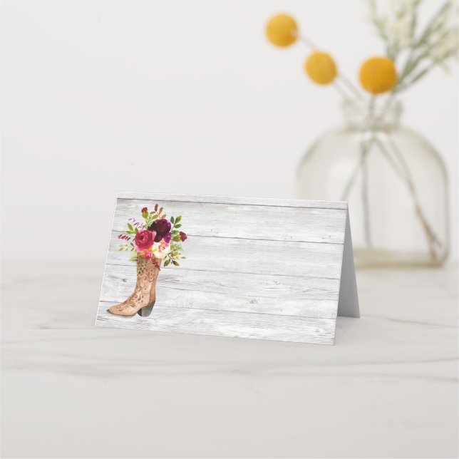 Tarjeta De Asiento Campo rústico Boho Western Marsala BurgunBoot (Anverso)