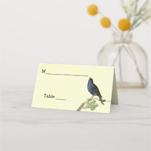 Tarjeta De Asiento Cantando oruga de pájaro negro en la rama amarillo