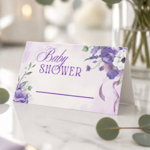 Tarjeta De Asiento Carpa de comida elegante con flores púrpura para b