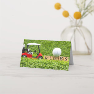 Tarjeta De Asiento Carro de golf con REGLAS sobre césped verde