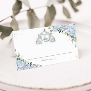 Tarjeta De Asiento Carruaje de Princesa Floral Azul Bebé Quinceañera 