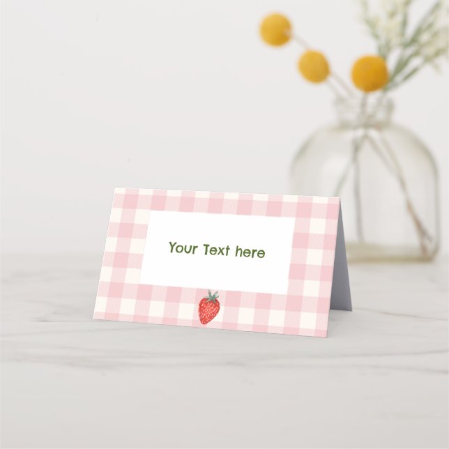 Tarjeta De Asiento Cartas de Berry First Birday Plaid & Pink Place (Anverso)