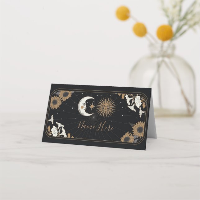 Tarjeta De Asiento Cartas de boda Nombres Boda Tarot Moon Sun Stars (Anverso)