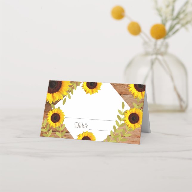 Tarjeta De Asiento Cartas de lugar de mesa de girasol rústico (Anverso)