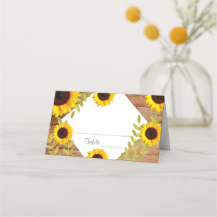 Tarjeta De Asiento Cartas de lugar de mesa de girasol rústico