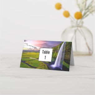 Tarjeta De Asiento Cascada Islandesa Foto de Boda Naturaleza Verde