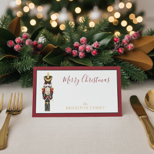 Tarjeta De Asiento Cascanueces Acuarela Rojo Escritura Alegre Navidad