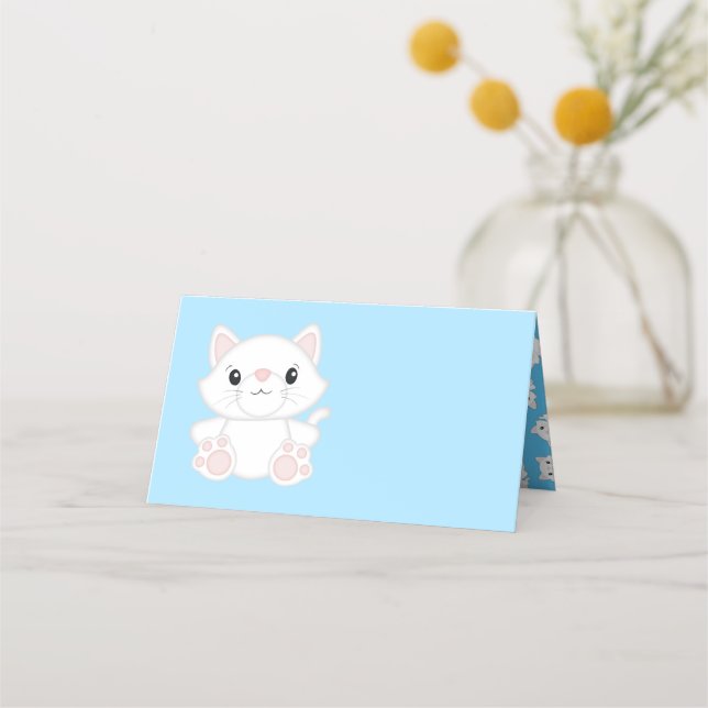 Tarjeta De Asiento Cat Baby Shower Kitty Blue (Anverso)