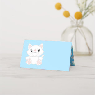 Tarjeta De Asiento Cat Baby Shower Kitty Blue