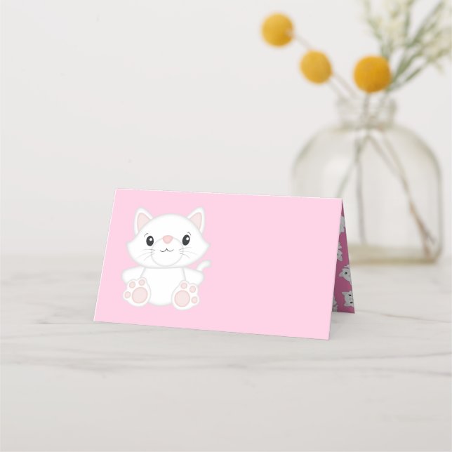 Tarjeta De Asiento Cat Baby Shower Kitty Pink (Anverso)