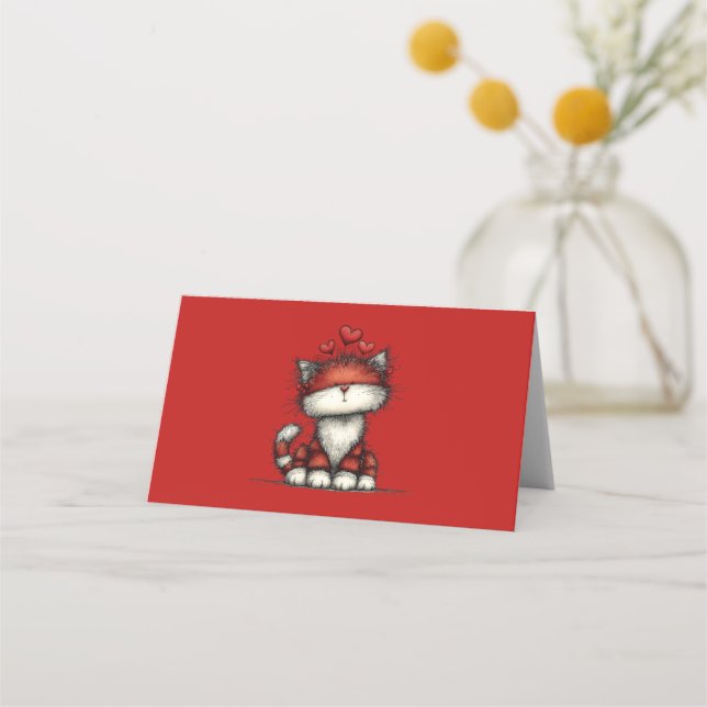 Tarjeta De Asiento Cat with Red Hearts Cute and Fun (Anverso)