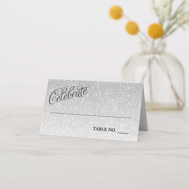 Tarjeta De Asiento Celebración del Purpurina plateado (Anverso)