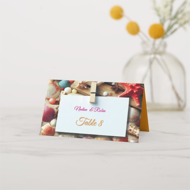 Tarjeta De Asiento Celebraciones de Bodas costeros en la playa (Anverso)