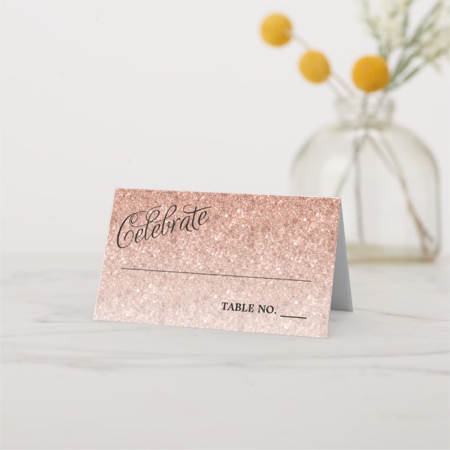 Tarjeta De Asiento Celebrar el Purpurina Rosa Gold personalizado (Anverso)