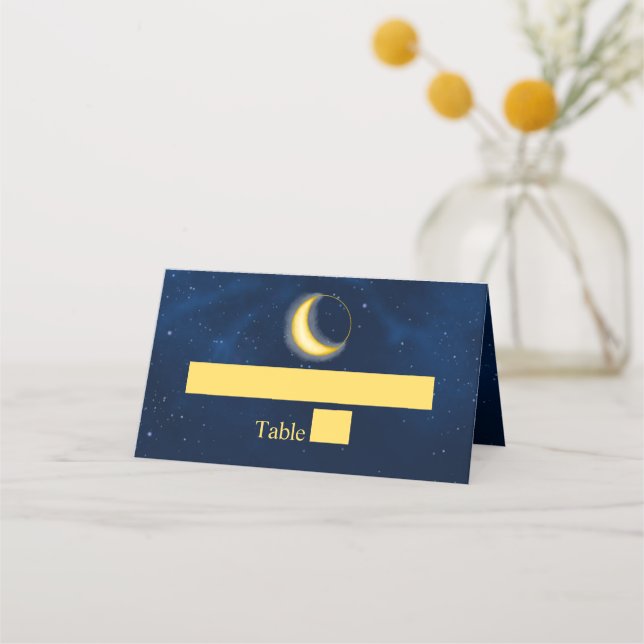 Tarjeta De Asiento Celestial Gold Stars Midnight Blue Romantic Place (Anverso)
