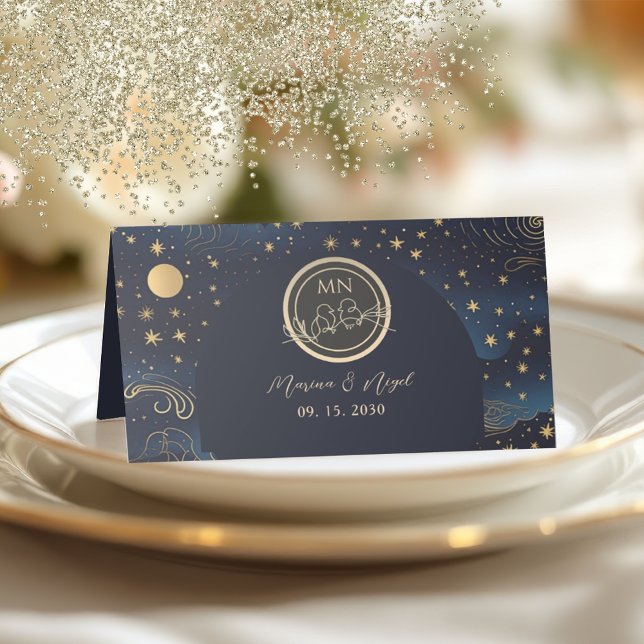 Tarjeta De Asiento Celestial Navy Gold Wedding (Subido por el creador)