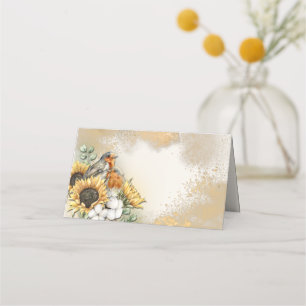Tarjeta De Asiento Cena de Acción de Gracias Aves Sunflowers otoño