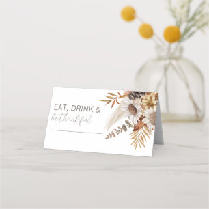 Tarjeta De Asiento Cena de Acción de Gracias con hojas de otoño y flo