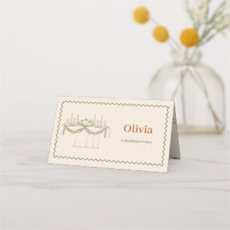 Tarjeta De Asiento Cena de Acción de Gracias Línea de Arte de Olivo M