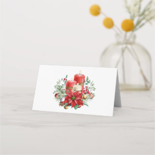 Tarjeta De Asiento Centro de velas con flor de Poinsettia