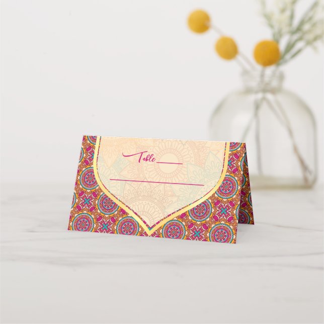 Tarjeta De Asiento Cerise mandala rangoli mehndi fichas de mesa (Anverso)