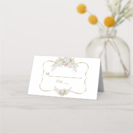 Tarjeta De Asiento Charm White Flowers Gold Boda Número de tabla