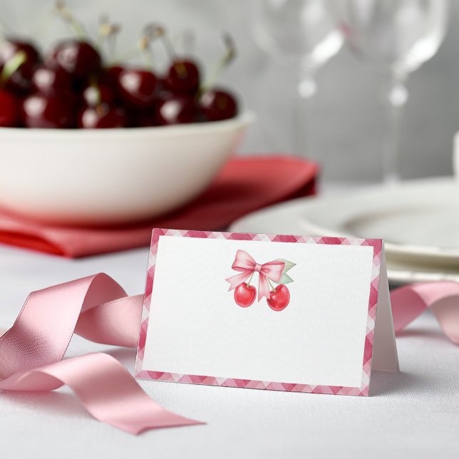 Tarjeta De Asiento Cherry Baby Shower Folding Place Card (Cherry Themed Tent Card)