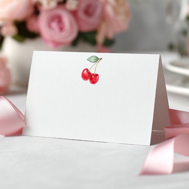Tarjeta De Asiento Cherry Baby Shower Follet Place Card o Food Tent (Simple Cherries - Tent card)