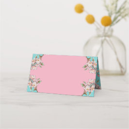 Tarjeta De Asiento Cherry Blossom Verde azulada Retro Vintage Baby Sh