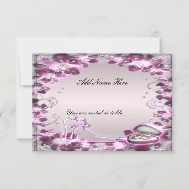 Tarjeta de asiento chic con flores moradas de moda (Anverso)