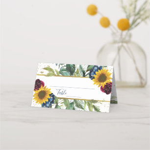 Tarjeta De Asiento Chic Girasol Floral Dorado Brillo Duchas de Novia