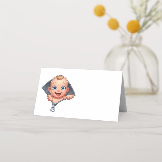 Tarjeta De Asiento Chica Buscando Baby Shower White Gracias (Anverso)