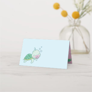 Tarjeta De Asiento Chica rosa de Baby Shower de tortuga marina