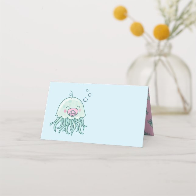 Tarjeta De Asiento Chica rosa de Cute Jellyfish Baby Shower Kawaii (Anverso)