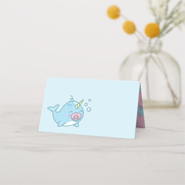 Tarjeta De Asiento Chica rosa de Cute Narwhal Baby Shower Kawaii (Anverso)
