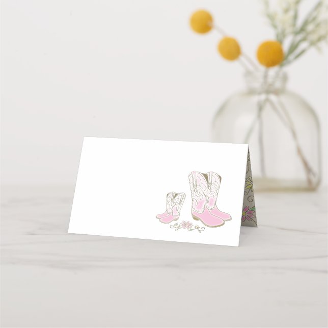 Tarjeta De Asiento Chica rosa occidental del país Baby Shower rural d (Anverso)
