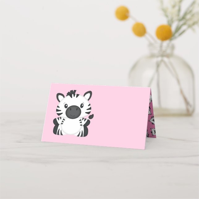 Tarjeta De Asiento Chica rosado zebra Baby Shower Safari (Anverso)