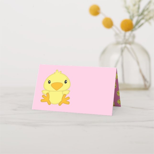 Tarjeta De Asiento Chick Baby Shower Pink (Anverso)