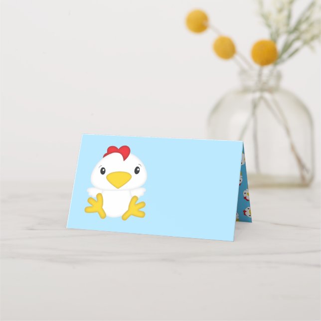 Tarjeta De Asiento Chicken Baby Shower Blue Boy (Anverso)