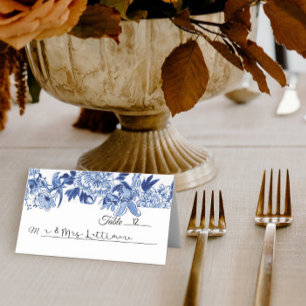Tarjeta De Asiento Chinoiserie Blue and White Floral Bird Table