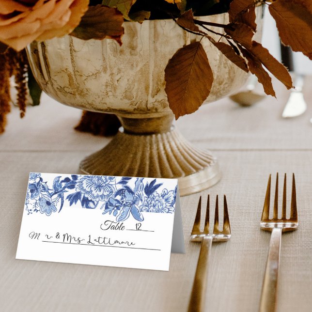Tarjeta De Asiento Chinoiserie Blue and White Floral Bird Table (Subido por el creador)
