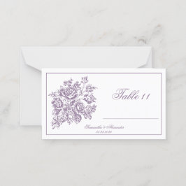 Tarjeta De Asiento Chinoiserie Rosas morados Bouquet Boda victoriano