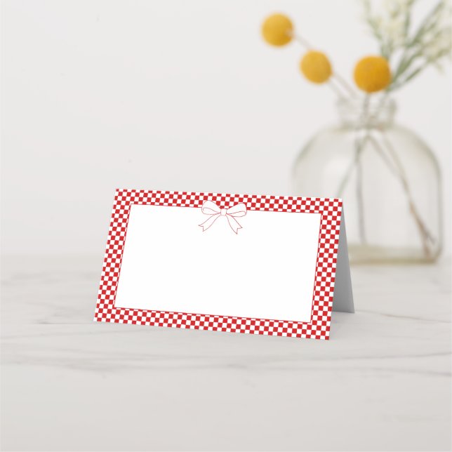 Tarjeta De Asiento Ciao Baby! Italian Red Gingham White Bow Blank (Anverso)
