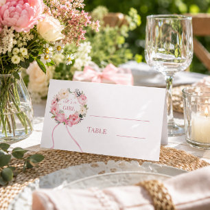 Tarjeta De Asiento Cinta de lazo de corona floral rosa para Baby Show